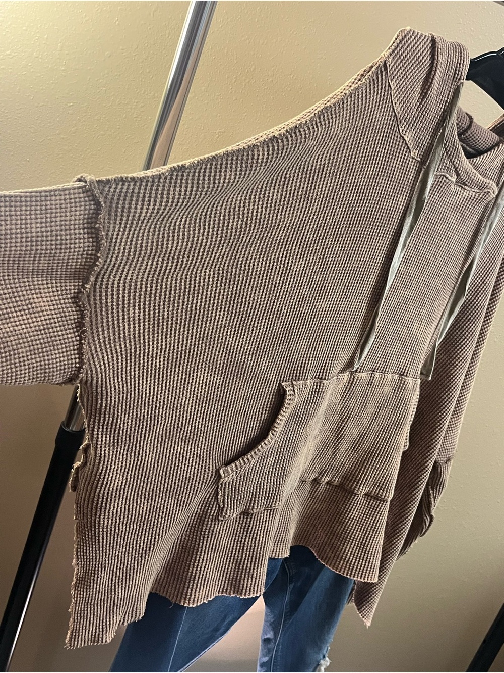 NWOT BiBi Cozy Waffle-Knit Hooded Sweater in Taupe - Picture 4 of 14